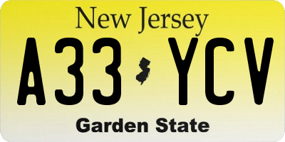 NJ license plate A33YCV