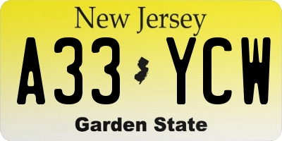 NJ license plate A33YCW