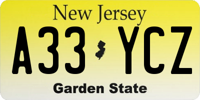 NJ license plate A33YCZ