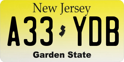 NJ license plate A33YDB