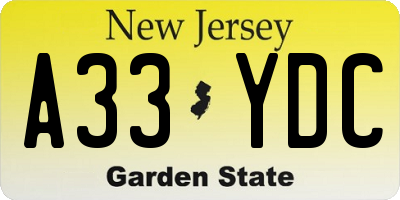 NJ license plate A33YDC