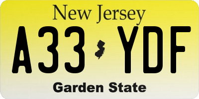 NJ license plate A33YDF