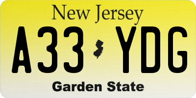 NJ license plate A33YDG