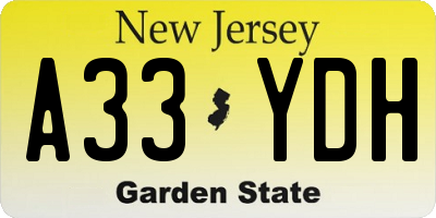 NJ license plate A33YDH