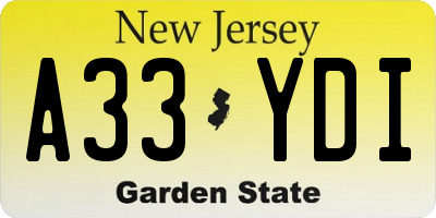 NJ license plate A33YDI