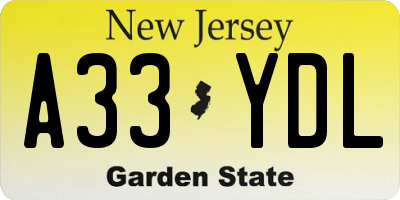 NJ license plate A33YDL