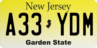NJ license plate A33YDM