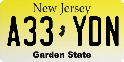 NJ license plate A33YDN