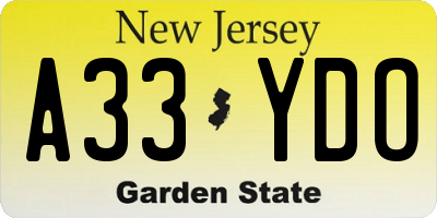 NJ license plate A33YDO