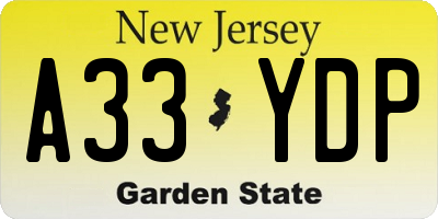 NJ license plate A33YDP