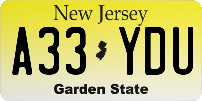 NJ license plate A33YDU