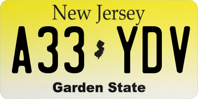 NJ license plate A33YDV