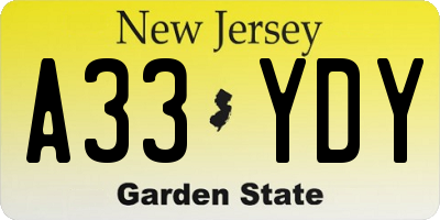 NJ license plate A33YDY