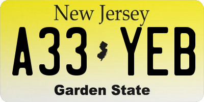 NJ license plate A33YEB