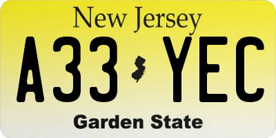 NJ license plate A33YEC