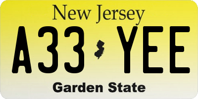 NJ license plate A33YEE