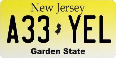 NJ license plate A33YEL