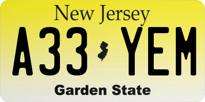 NJ license plate A33YEM
