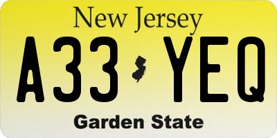 NJ license plate A33YEQ