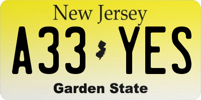 NJ license plate A33YES