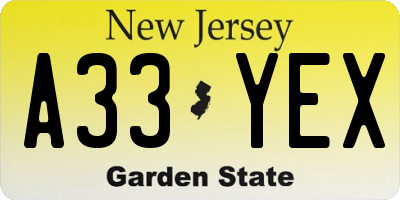 NJ license plate A33YEX