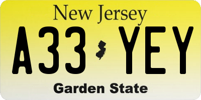 NJ license plate A33YEY