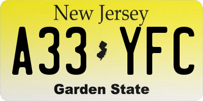 NJ license plate A33YFC