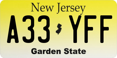 NJ license plate A33YFF