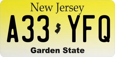 NJ license plate A33YFQ