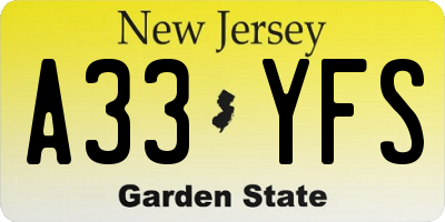 NJ license plate A33YFS