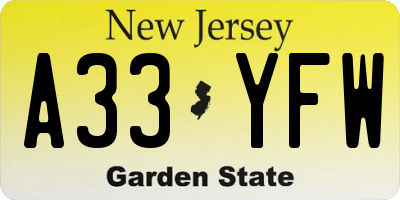 NJ license plate A33YFW