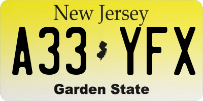NJ license plate A33YFX