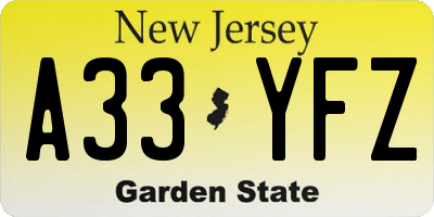NJ license plate A33YFZ