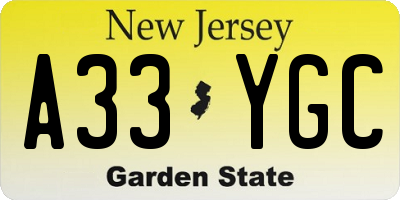 NJ license plate A33YGC