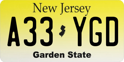 NJ license plate A33YGD