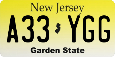 NJ license plate A33YGG