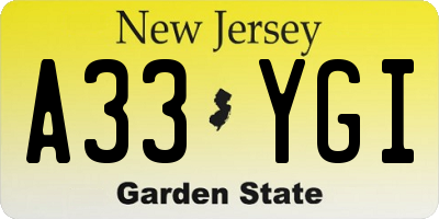 NJ license plate A33YGI