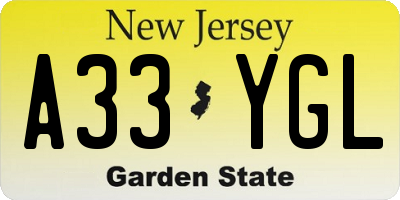 NJ license plate A33YGL