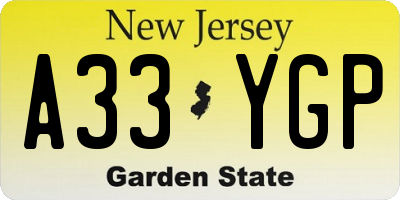 NJ license plate A33YGP