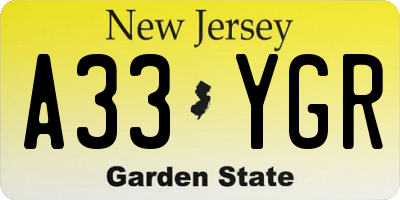 NJ license plate A33YGR