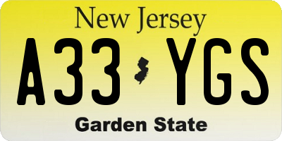 NJ license plate A33YGS