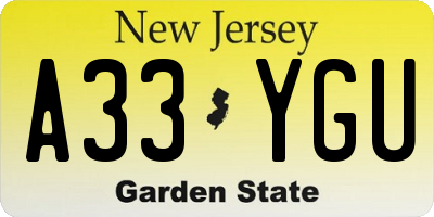 NJ license plate A33YGU