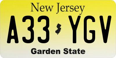 NJ license plate A33YGV