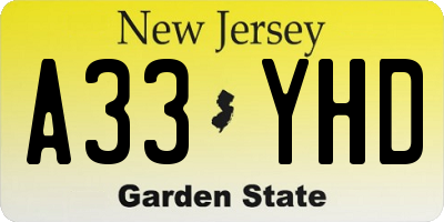 NJ license plate A33YHD