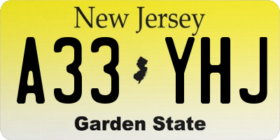 NJ license plate A33YHJ