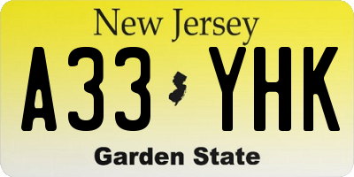 NJ license plate A33YHK
