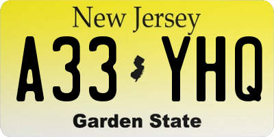 NJ license plate A33YHQ
