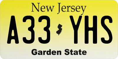 NJ license plate A33YHS