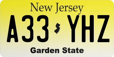 NJ license plate A33YHZ