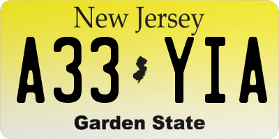 NJ license plate A33YIA
